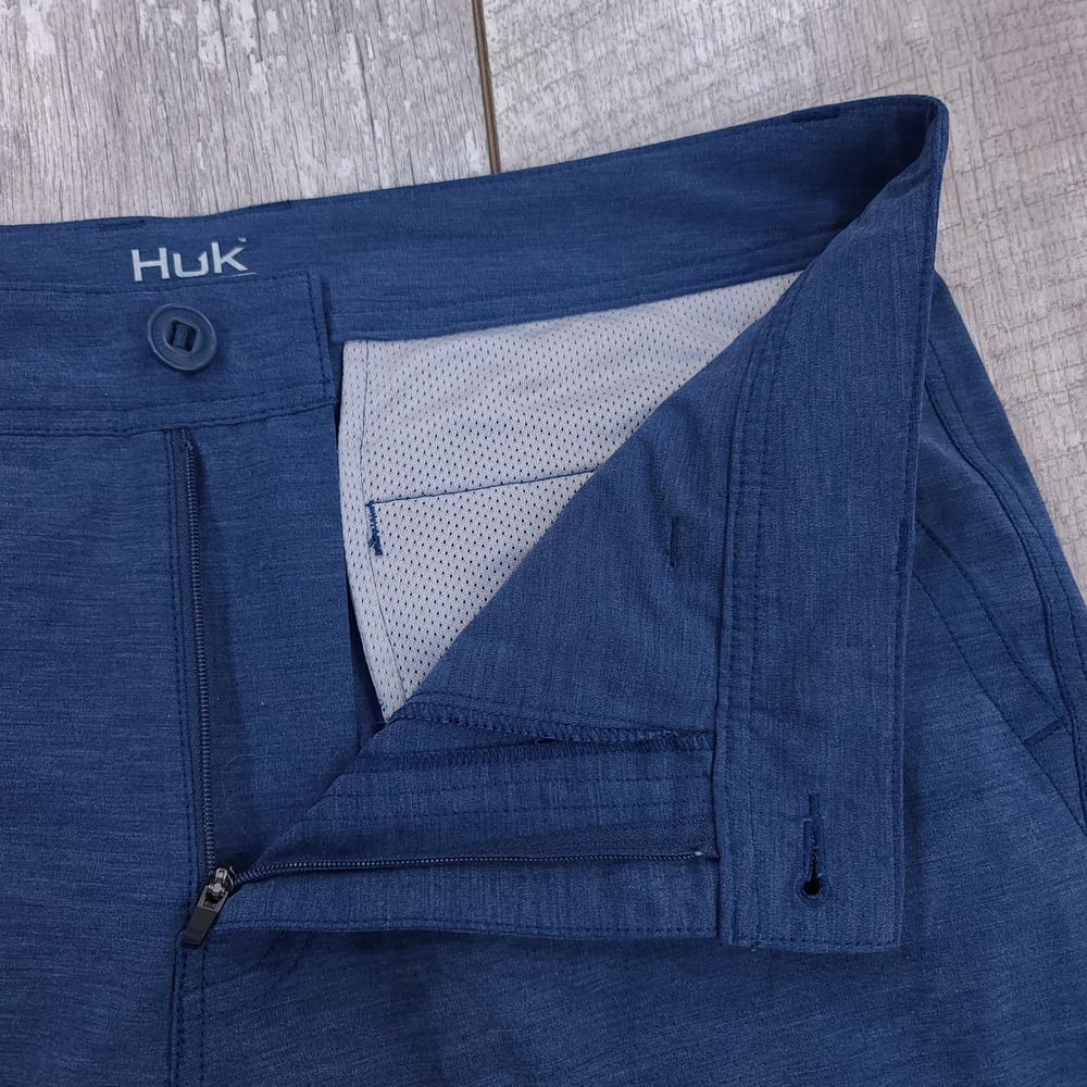 Huk Performance Fishing Shorts Men Size 34 Blue Heathered Stretch Hybrid Pockets - Picture 5 of 7